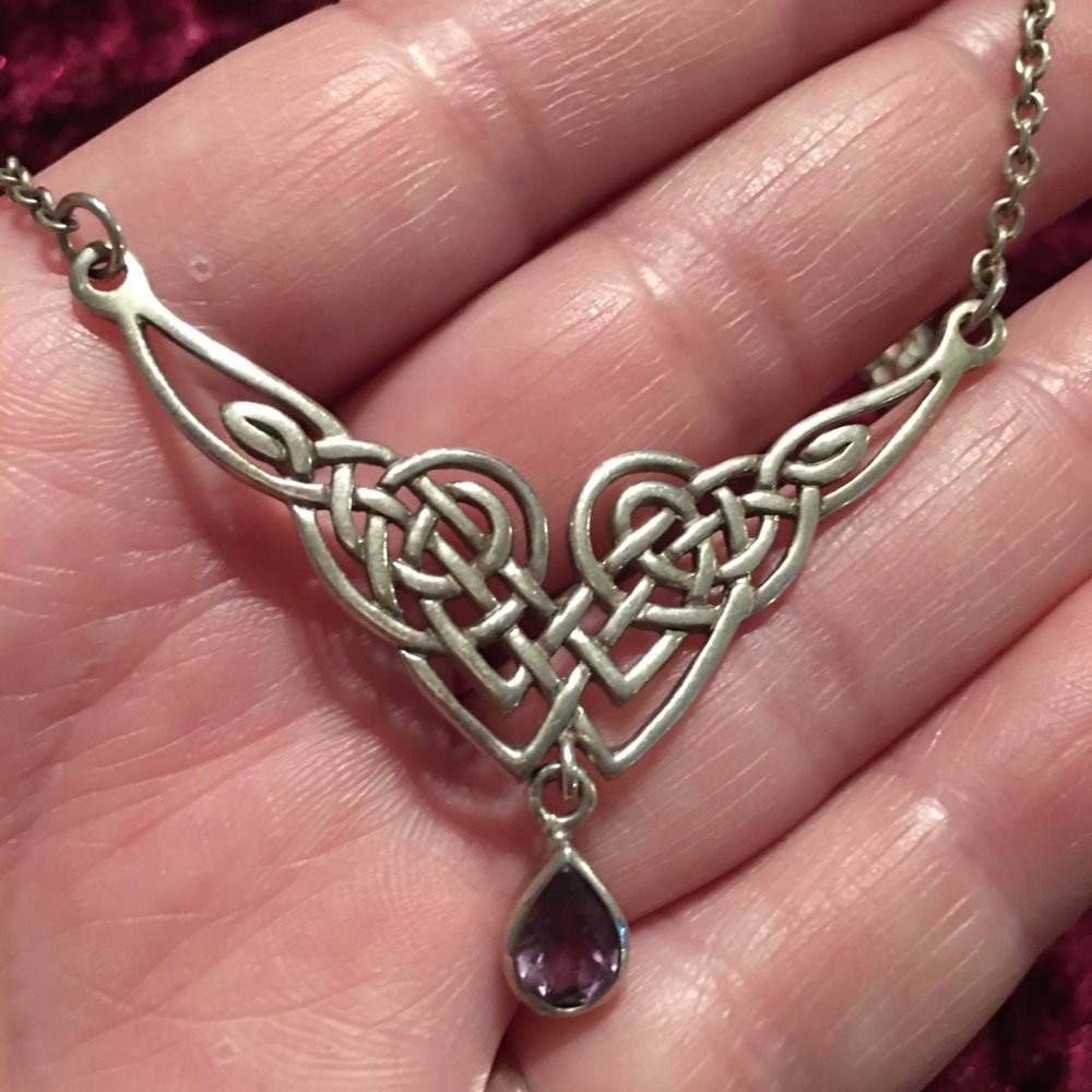 Sterling Silver Celtic Dangle Amethyst Necklace - image 7